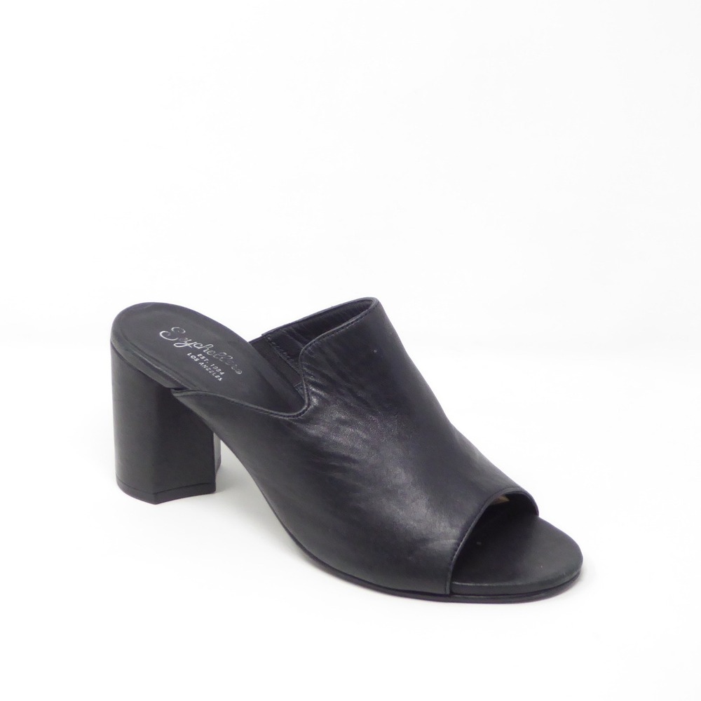 Seychelles Adapt Sandals Womens Mules Black Leather Peep Toe Block Heel 11
